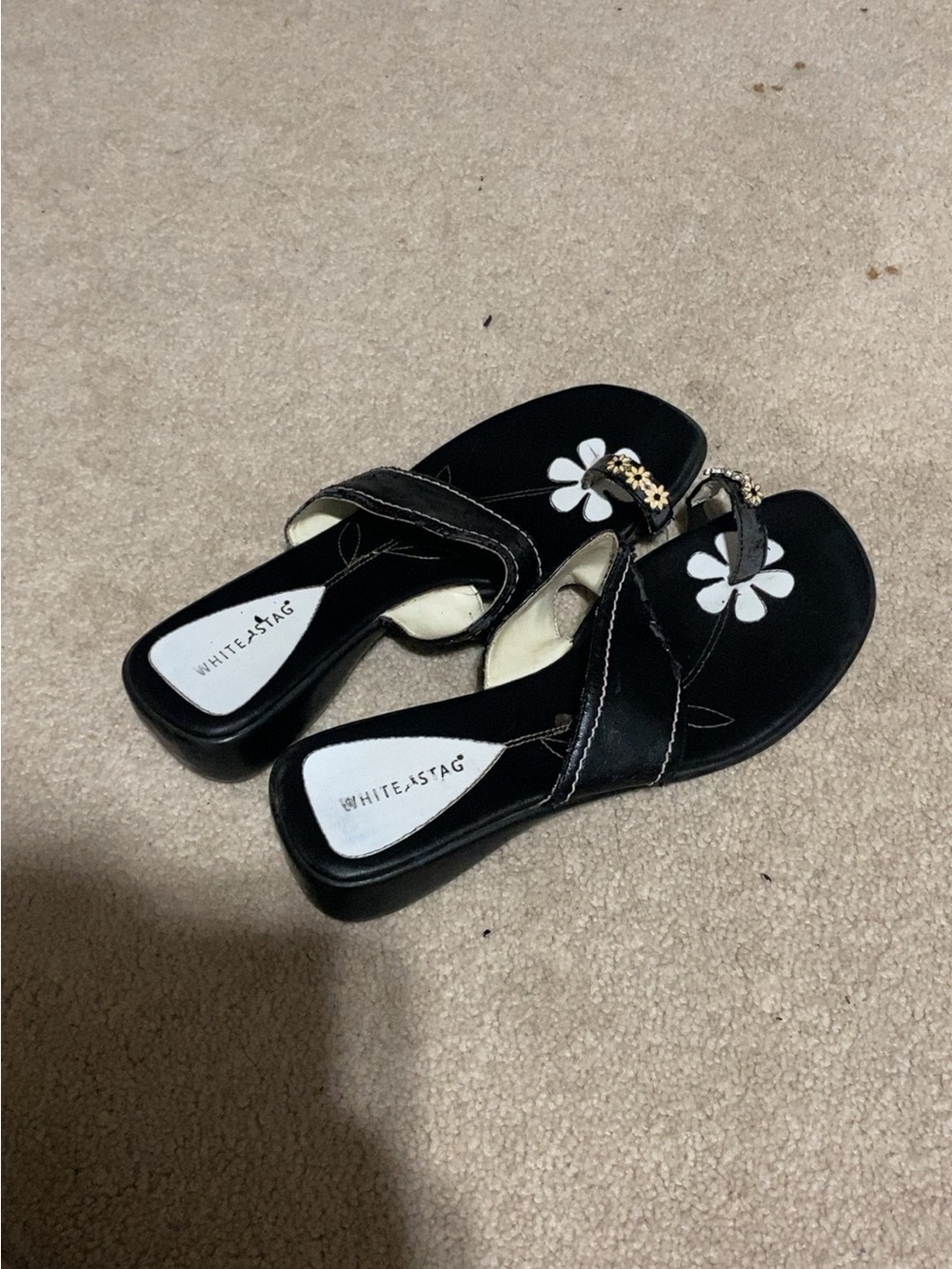 White Stag Black Floral Embellished Slip-On Mules